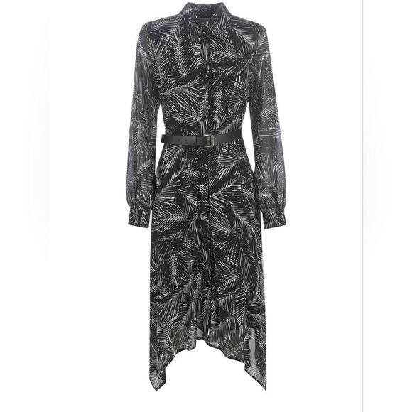 Michael kors Georgette Handkerchief Shirtdress, size med, black and white palm - Picture 8 of 11